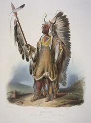 Mato-Tope, een Mandan-hoofdman, gegraveerd door J. Hurliman, gepubliceerd in 1839
