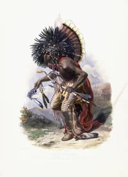 Pehriska-Ruhpa, Moennitarri krijger in het kostuum van de hondendans, 1840