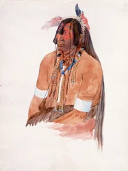 Mogelijk Ahschüpsa-Masihichsi, Hidatsa Man (aquarel en grafiet op papier)