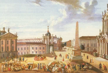 Oude markt van Potsdam met het stadspaleis (met uitzicht op de Schlossstrasse)