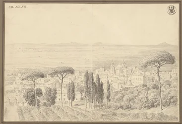 Gezicht op een plaats, waarschijnlijk aan de rand van Rome