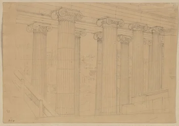Berlijn. Altes Museum aan de Lustgarten. Uitzicht vanuit de hal tijdens de bouw