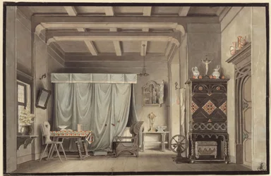 Faust. Drama van Johann Wolfgang von Goethe. Ontwerp voor een decor. Gretchens kamer
