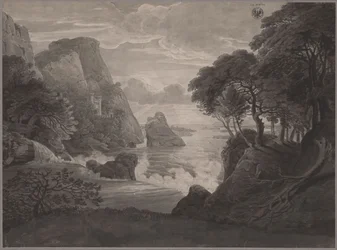 Rotsachtig kustlandschap met een kasteel