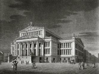 Uitzicht op het Schauspielhaus (concertzaal), gravure door Karl Friedrich Schinkels