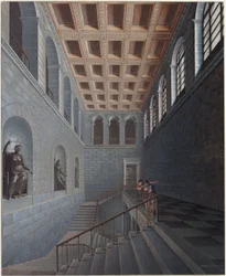Köstritz. Kasteel. Aanzicht van het trappenhuis