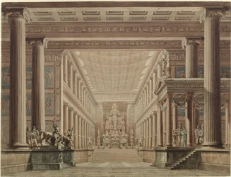 Olimpia. Opera van Gaspare Spontini. Ontwerp voor de 2e decoratie. Interieur van de tempel van Diana