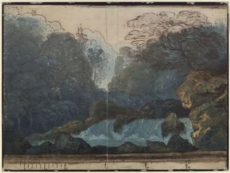 Undine. Opera van E. T. A. Hoffmann. Ontwerp voor het 2e decor. Bos met waterval