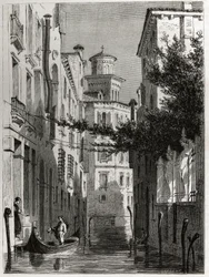 Het paleis van Bianca Cappello in Venetië. Gravure in Le tour du monde, bewerkt door Edouard Charton.