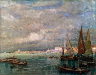 Landschap met boten, laat 19e of vroege 20e eeuw