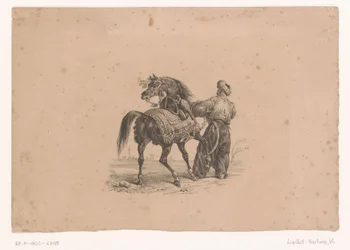 Paard en staande man in Ottomaanse kledij