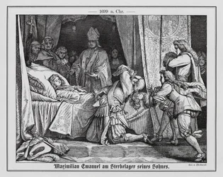 Maximiliaan II Emmanuel, keurvorst van Beieren, aan het sterfbed van zijn zoon