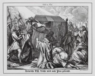 Het lichaam van de Heilige Roomse Keizer Hendrik VII wordt naar Pisa gebracht voor de begrafenis