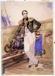 Vladimir Alexeyevich Kornilov (1806-1854) aan boord van de brik Themistocles. Marineofficier en stafchef van de Zwarte Zeevloot, held van de Krimoorlog (1853-1856), hij staat