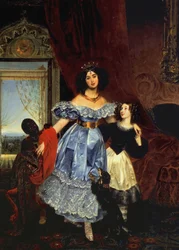 Portret van gravin Julia Samoilova met haar stiefdochter Amazillia Pacini en een zwarte jongen, 1832-1834