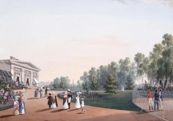 Het uitzicht op het park bij het Jelaginpaleis