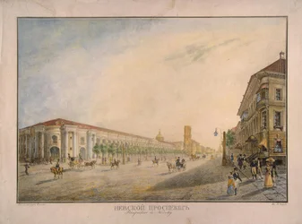 Uitzicht op Nevsky Prospekt bij de Gostiny Dvor in Sint-Petersburg, 1823