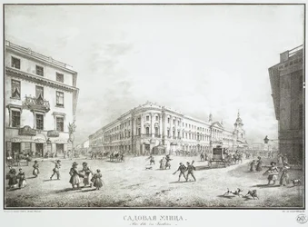 Uitzicht op Sadovaya Street in Sint-Petersburg, midden 19e eeuw
