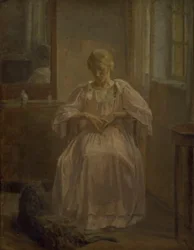 Een jong meisje, Sophie Lofthus, met een hond