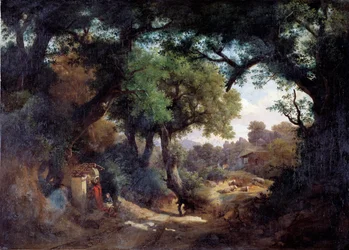 Portret van de schilder Andrea del Castagno en een herder in een landschap
