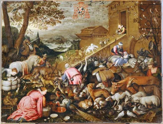 De dieren gaan de Ark binnen (schilderij op doek)
