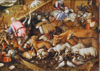De dieren gaan de Ark binnen (schilderij op doek)