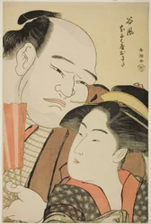 De sumoworstelaar Tanikaze en de serveerster Okita van de Naniwaya