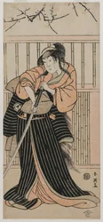 Acteur Iwai Hanshiro IV als een jonge vrouw met een zwaard, 1791