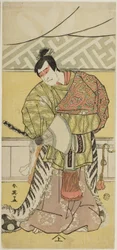 Acteur Sakata Hangorô III als Takechi Mitsuhide in "Muromacho kroniek in Kana schrift" ("Kanagaki Muromachi bundan")