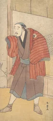Onoe Matsusuke als een dienaar naast een huis