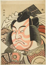 Portret van de acteur Iwai Hanshiro IV als Akita Jonosuke Yoshikage in een "Shibaraku" rol, c.1791