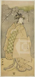 De acteur Iwai Kiyotaro als Kewaizaka no Shosho in het toneelstuk Gohiiki no Hana Aikyo Soga, opgevoerd in het Kawarazaki Theater in de eerste maand, 1794