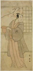 De acteur Kataoka Nizaemon VII als Yoshidaya Kizaemon in het toneelstuk Edo Sunago Kichirei Soga, opgevoerd in het Miyako Theater in de eerste maand, 1795