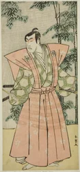 De acteur Matsumoto Koshiro IV als Hatakeyama Shigetada vermomd als Honjo Soheiji () in het toneelstuk Edo no Fuji Wakayagi Soga (), opgevoerd in het Nakamura Theater () in de eerste maand, 1789 ()