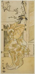 De acteur Segawa Kikunojo III als Kojoro-gitsune (vrouwelijke vos) vermomd als Omiki in het toneelstuk Komachi-mura Shibai no Shogatsu, opgevoerd in het Nakamura Theater in de Elfde Maand, 1789