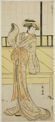 De acteur Segawa Kikunojo III als Okaru in het toneelstuk Kanadehon Chushingura, opgevoerd in het Morita Theater in de achtste maand, 1787