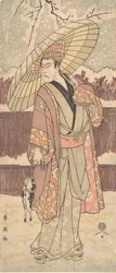 De vierde Matsumoto Koshiro als een man die onder een paraplu loopt, ca. 1796