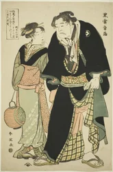 De Sumo-worstelaar Kurogumo Otozô met de theehuis serveerster Naniwa Okita