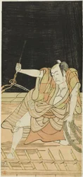 Acteurs Nakamura Nakazô I als Danshichi Kurobei en Ichikawa Danjûrô V als Issun Tokubei in "Spiegel van Osaka in het Zomerfestival" ("Natsu MatsuriNaniwa Kagami")