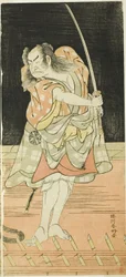 Acteurs Nakamura Nakazô I als Danshichi Kurobei en Ichikawa Danjûrô V als Issun Tokubei in "Spiegel van Osaka in het Zomerfestival" ("Natsu Matsuri Naniwa Kagami").
