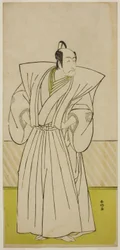 De acteur Ichikawa Danjuro V als Enya Hangan () in het toneelstuk Kanadehon Chushin Nagori no Kura (), opgevoerd in het Nakamura Theater () in de negende maand, 1780 ()