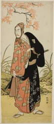De acteur Ichikawa Komazo III als Katanaya Hanshichi in het toneelstuk Heike Hyobanki, opgevoerd in het Nakamura Theater in de negende maand, 1789