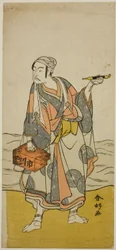De acteur Ichikawa Yaozo II als de veerman Jirosaku in het toneelstuk Oyafune Taiheiki, opgevoerd in het Ichimura-theater in de elfde maand van 1775
