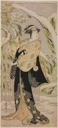 De acteur Iwai Hanshiro IV als Lady Yaehata in het toneelstuk Sanga no Sho Haru no Hanayome, opgevoerd in het Kiri Theater in de Elfde Maand, 1787