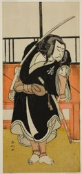 De acteur Nakamura Nakazo I also no Matsuwaka () in het toneelstuk Iro Moyo Aoyagi Soga (), opgevoerd in het Nakamura Theater () in de tweede maand, 1775 ()