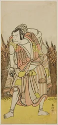 De acteur Nakamura Nakazo I als Hachiman Taro Yoshiie () in het toneelstuk Oshu Adachi ga Hara (), opgevoerd in het Nakamura Theater () in de vierde maand, 1775 ()