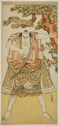 De acteur Nakamura Nakazo I als de als Miura Arajiro vermomde Yakko Nakahei () uit het toneelstuk Ise Heishi Eigo no Koyomi (), opgevoerd in het Ichimura Theater () in de Elfde Maand, 1782 ()
