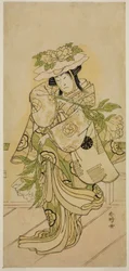De acteur Nakamura Nakazo I in een Shak-kyo dans in het toneelstuk Aioi Jishi, opgevoerd in het Ichimura Theater in de vierde maand, 1784