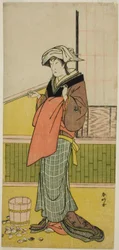 De acteur Nakamura Riko I als Moshio () in het toneelstuk Honda Yayoi Meoto Junrei (), opgevoerd in het Ichimura Theater () in de zevende maand, 1778 ()