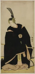 De acteur Nakamura Tomijuro I als Taira no Masakado Vermomd als Otomo no Kuronushi () of Sugawara Micihizane () in het toneelstuk Shida Yuzuriha Horai Soga () of Sugawara Denju Tenarai Kagami (), Opgevoerd in het Morita Theater () in de Eerste of Vijfde Mo
